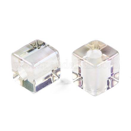 透明樹脂ヨーロッパビーズ  パール光沢メッキ  大穴ビーズ  キューブ  透明  16x15.5x15.5mm  穴：6mm RESI-N022-10B-A01-1