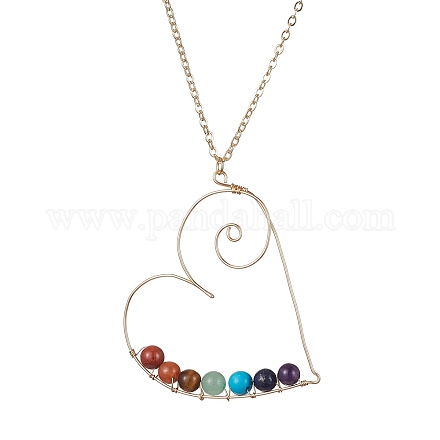 Collana con pendente a cuore in lega di perline e pietre preziose naturali e sintetiche NJEW-JN04574-1
