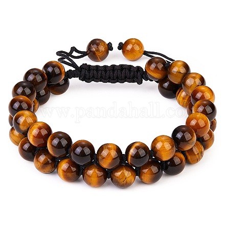 Bracelet en perles tressées en oeil de tigre naturel BJEW-SW00001-11-1
