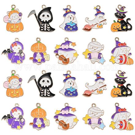 40 piezas 10 estilos colgantes de esmalte de aleación con tema de halloween ENAM-CJ0004-77-1