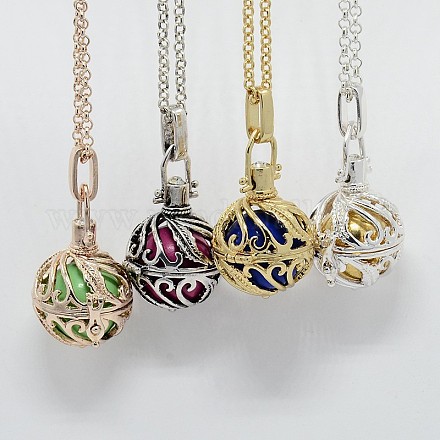 Trendy Women's Brass Rolo Chain Leaf Cage Pendant Necklaces NJEW-F053-14-1