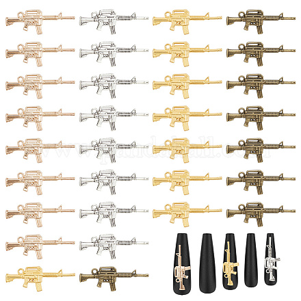 CRASPIRE Gun Nail Charms 40pcs 4 Colors Rifle Nail Charms Antique Silver Golden Alloy Gun Weapon Charm Pendant Connector for DIY Jewelry Making Accessories FIND-CP0001-23-1