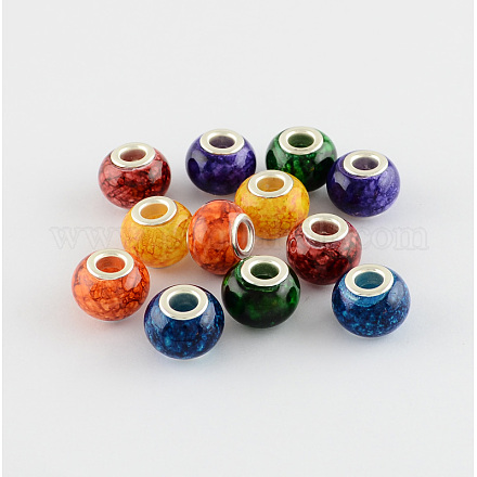 Spray Painted Glass European Beads X-GPDL-R007-M1-1