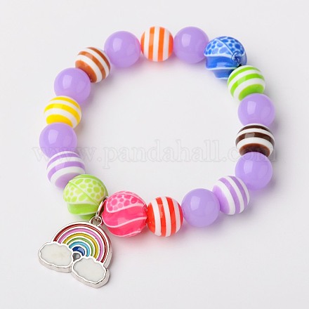 Perles rondes acrylique néon s'étendent bracelets pour les enfants X-BJEW-JB01456-02-1