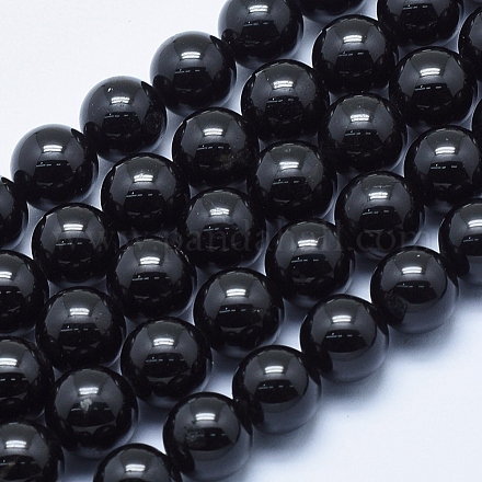 Natürliche schwarze Turmalin Perlen Stränge G-E444-27-10mm-1