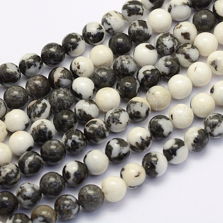 Natürliche schwarze Zebra Jaspis Perlen Stränge G-G697-F02-6mm-1