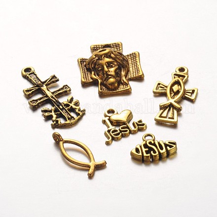 Alliage de style tibétain mixte pendentifs saints TIBEP-X0157-AG-LF-1