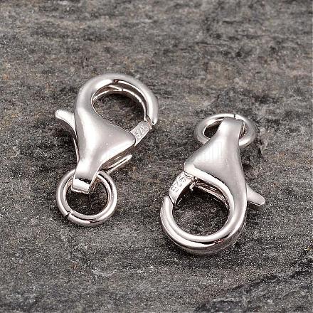 Rhodium Plated 925 Sterling Silver Lobster Claw Clasps STER-K014-H191-11mm-P-1