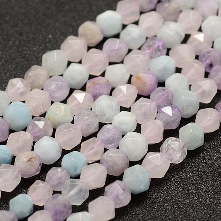Chapelets de perles aigue-marine naturelles et quartz rose et améthyste G-G682-34-6mm-1