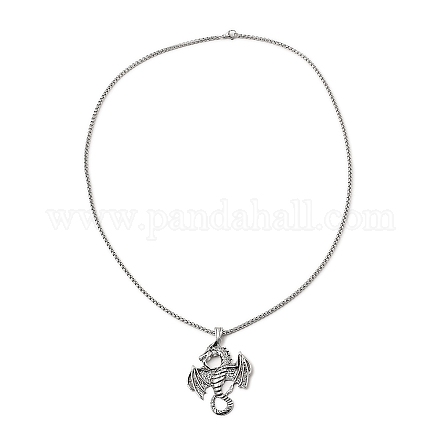 Halskette mit Drachenanhänger aus Legierung mit 201 Kastenkette aus Edelstahl NJEW-D053-01AS-1
