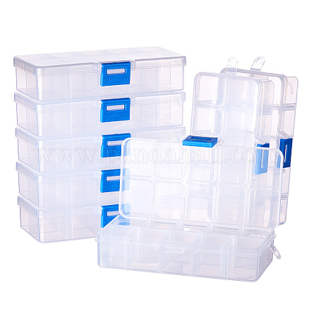BENECREAT 8 PACK 10 Grids Plastic Storage Box Jewellery Box with Adjustable Dividers Earring Storage Containers Clear Plastic Bead Case(13.5x6.8x3cm CON-BC0001-02-1