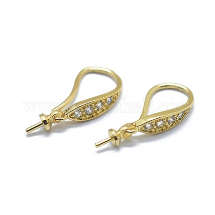 Brass Micro Pave Cubic Zirconia Earring Hooks KK-F795-03G-1
