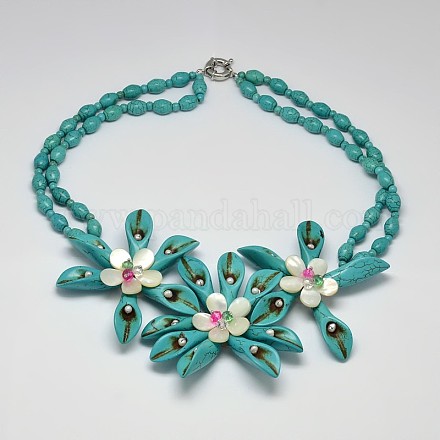 Flower Synthetic Turquoise Bib Statement Necklaces NJEW-P102-62-1