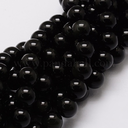 Obsidienne naturelle perles rondes brins X-G-E329-4mm-37-1