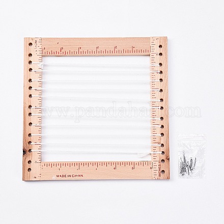 織機フレームを編む木製の子供  教育編み糸編み糸  DIY工作機械  長方形  バリーウッド  20.5x20.3x0.9cm  1.5~1.6x0.25cm DIY-L018-25-1