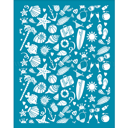 OLYCRAFT 4x5 Inch Summer Clay Stencil Starfish Coconut Tree Silk Screen Printing Stencils Fish Bikini Sunglasses Silk Screen Stencils Reusable Mesh Transfer for Polymer Clay Earring Jewelry Making DIY-WH0341-127-1