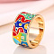 House Pattern Brass Enamel Finger Rings, Golden, 12mm,US Size 8(18.1mm)