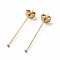 Ion Plating(IP) 304 Stainless Steel Flat Head Pins, with Ear Nuts, Real 18K Gold Plated, 65x0.6mm, Head: 1.4mm