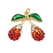 Brass Enamel Pendants, Cherry, with Polymer Clay Rhinestone, Long-Lasting Plated, Cadmium Free & Lead Free, Rack Plating, Golden, with Jump Ring, Siam, 23x25.5x9mm, Hole: 3mm