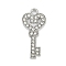 Rack Plating Alloy Micro Pave Rhinestone Pendants, Heart and Key, Platinum, 24.5x11.5x2mm, Hole: 1.8mm
