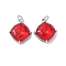 Brass Micro Pave Cubic Zirconia Pendants, with Glass, Rhombus Charms, Rack Plating, Long-Lasting Plated, Cadmium Free & Lead Free, with Jump Ring, Platinum, 18x15.5x7.5mm, Hole: 3.5mm
