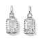 Brass Micro Pave Cubic Zirconia Pendants, Rectangle, Platinum, Clear, 16~16.5x6x4.5mm, Hole: 2x3.5mm