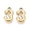 Ion Plating(IP) 304 Stainless Steel Pendants, Number 3, Real 18K Gold Plated, 17x9.5x3mm, Hole: 1.5mm