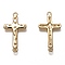 Brass Micro Pave Clear Cubic Zirconia Links Connectors, Long-Lasting Plated, Cross with Eye, Real 18K Gold Plated, 26.5x14x2mm, Hole: 1.4mm