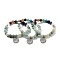 Natural Flower Amazonite Round Beaded Chakra Stretch Bracelets, Brass Micro Pave Cubic Zirconia Tree Charm Bracelets for Women, Inner Diameter: 2-1/4 inch(5.6cm)
