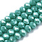 Electroplate Glass Beads Strands, Pearl Luster Plated, Faceted, Rondelle, Medium Turquoise, 10x8mm, Hole: 1mm, about 60~61pcs/strand, 46~48cm