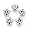 Tibetan Style Alloy Beads, with Rhinestone, Flower, Antique Silver, Mixed Color, 13x14x6mm, Hole: 1.4mm