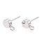 Brass Stud Earring Findings, with Loop, Flat Round, Nickel Free, Real Platinum Plated, 9.5x6mm, Hole: 2mm, Pin: 12x0.8mm