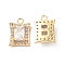 Brass Micro Pave Clear Cubic Zirconia Charms, with Glass, Rectangle, Real 18K Gold Plated, 12x8.5x3.5mm, Hole: 1.2mm