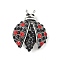 Alloy Rhinestone Brooches for Backpack Clothes, Ladybug, Antique Silver, 30.5x25mm