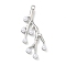 Brass Charms, Branch, with ABS Plastic Imitation Pearl Beads, Long-Lasting Plated, Cadmium Free & Lead Free, Platinum, 35x18x4mm, Hole: 1.4mm