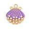 Alloy Enamel Pendants with Plastic Imitation Pearl, Shell Shape Charms, Medium Purple, 20.5x18x3mm, Hole: 1.8mm