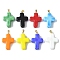 Handmade Lampwork with Brass Pendants, Cross, Mixed Color, 29.5x19.5x7.5mm, Hole: 3.5x4.5mm