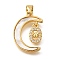 Brass Micro Pave Cubic Zirconia Shell Pendants, Moon with Butterfly, Real 18K Gold Plated, 22x14.5x3mm, Hole: 4x5mm