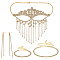 Jewelry Sets, including Brass Rhinestone Necklaces & Bracelets & Earrings, Alloy Rhinestone Chain Tassel Face Eye Mask, Golden, 24.37 inch(619mm)