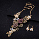 Fashion Women Jewelry Zinc Alloy Glass Rhinestone Flower Bib Statement Necklaces & Earrings Jewelry Sets NJEW-BB15098-2