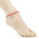 Плетеный ножной браслет из стеклянных семян и латунных бусин с подвесками от сглаза лэмпворк AJEW-AN00484-02-3