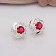 Flower Silver Color Plated Brass Cubic Zirconia Stud Earrings EJEW-BB11772-A-12