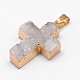 Dyed Natural Druzy Crystal Cross Pendants G-L392-06-1