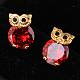 Real 18K Gold Plated Brass Owl Cubic Zirconia Stud Earrings EJEW-EE0001-255D-2