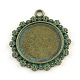 Flower with Flat Round Zinc Alloy Pendant Cabochon Settings PALLOY-R065-098-FF-1