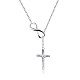 トレンディな真鍮のラリアットネックレス  十字架十字架と無限  イースターのために  銀色のメッキ  17.7インチ（45cm） NJEW-BB21173-1