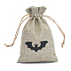 ハロウィン黄麻布の梱包ポーチ  巾着袋  コウモリ模様の長方形  淡い茶色  15x10cm HAWE-PW0001-151E-1