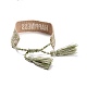 Плетеный браслет из поликоттона (полиэфирного хлопка) с подвеской-кисточкой «слово счастья» BJEW-F429-12-3