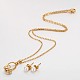 Heart 304 Stainless Steel Rhinestone Pendant Necklaces and Ball Ear Studs Jewelry Sets SJEW-P073-02-1