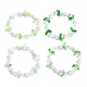 Braccialetto elasticizzato con perline di vetro con perle d'imitazione e fiori di tulipano BJEW-JB09422-1